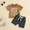 thumbnail image 2 of TOWED22 Toddler Infant Baby Boys Play Clothes 12M-2T 2 Piece Set Short Sleeve Cotton Tees Tops and Elastic Pants(Brown,6-12 M), 2 of 6