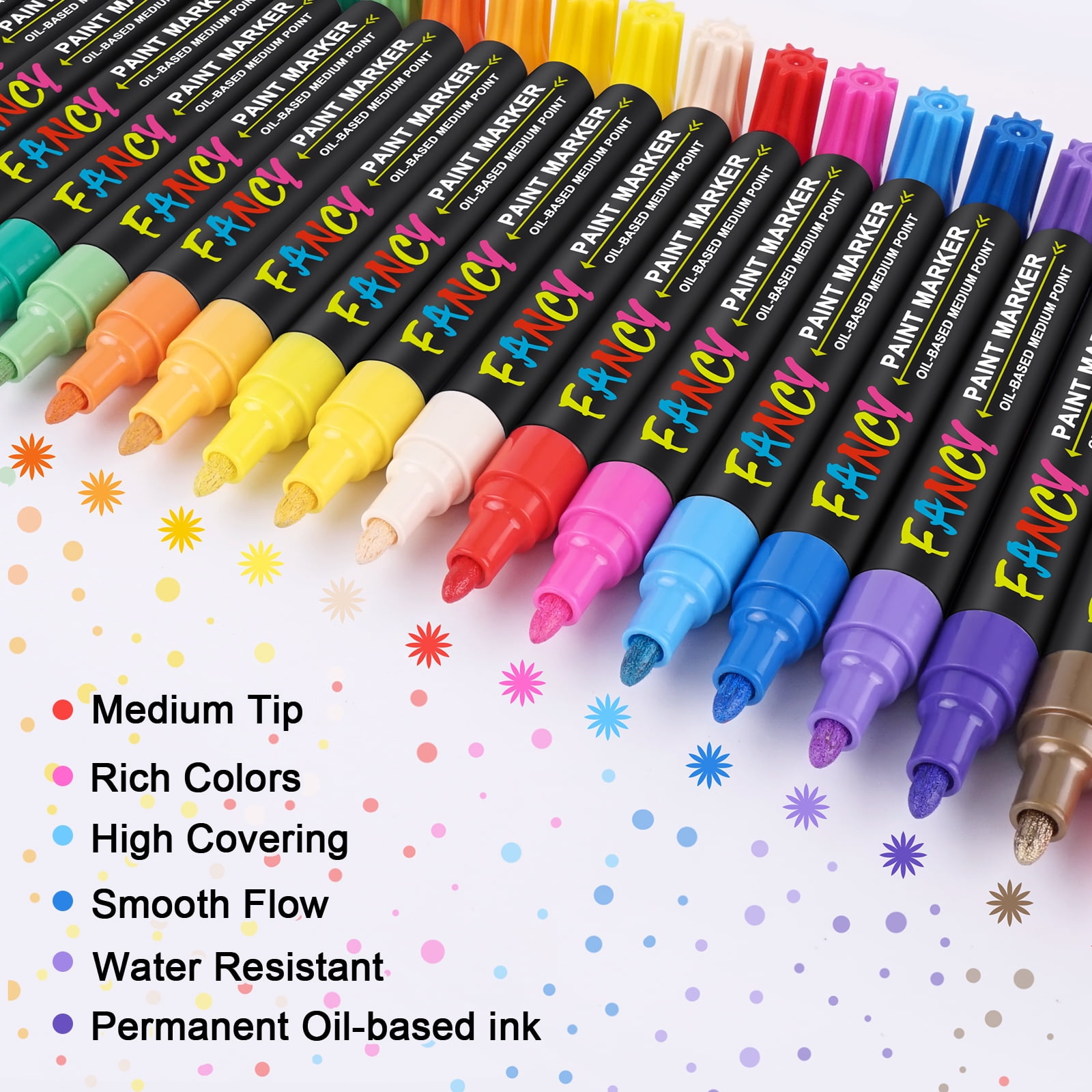  Paint Pens Paint Markers on Almost Anything Never Fade Quick  Dry and Permanent, Oil-Based Waterproof Paint Marker Pen Set for Rocks  Painting, Wood, Fabric, Plastic, Canvas, Glass, Mugs, DIY Craft 