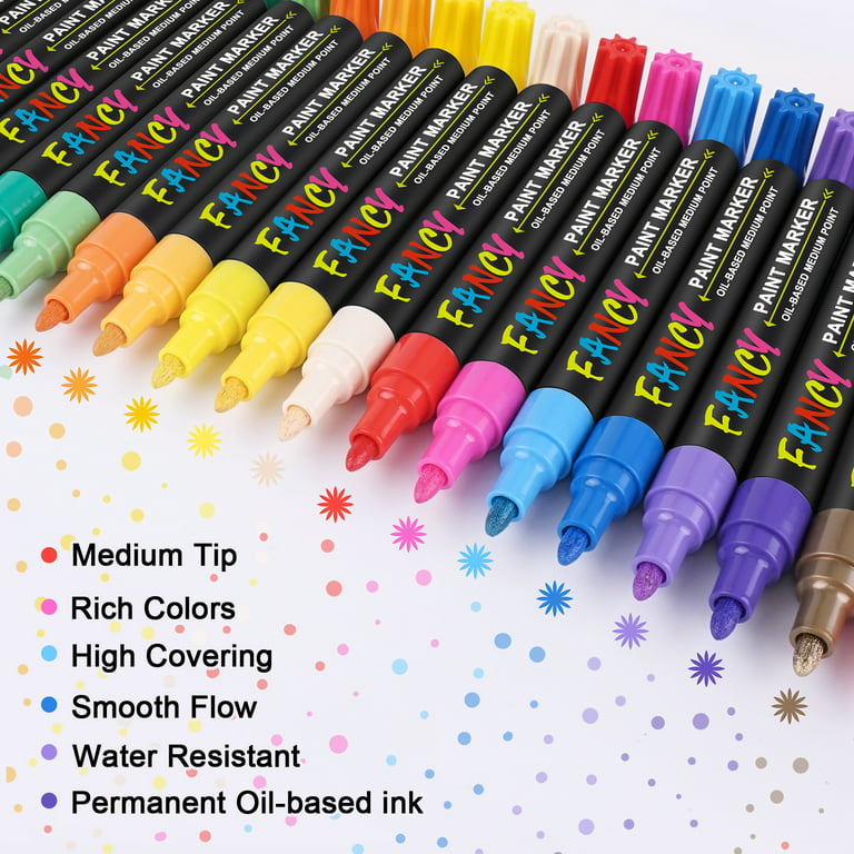 20 Colors Paint Markers, Paint Pens Oil-Based Waterproof Paint Marker Pen  Set, Never Fade Quick Dry and Permanent, Works on Rocks Painting, Wood,  Fabric, Plastic, Canvas, Glass, Mugs, DIY Craft 