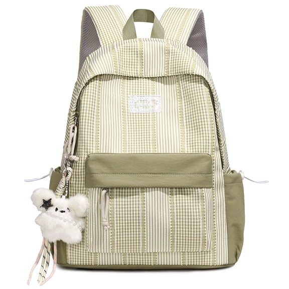Cute Aesthetic School Backpack, Waterproof Backpack with Pendant, Lightweight Bag for Middle School College, Green