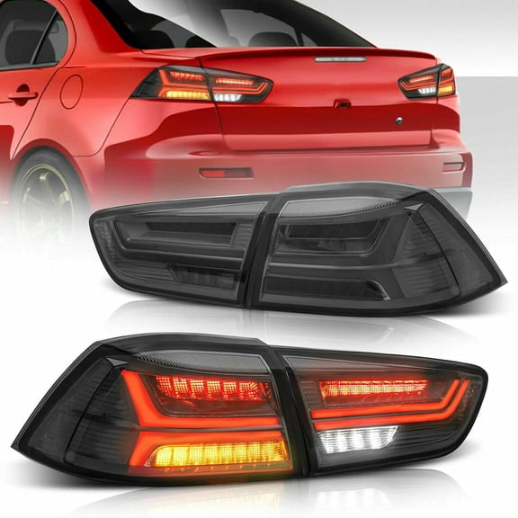 NINTE RED LED Tail Light for 2008-2017 Mitsubishi Lancer EVO X Sedan Rear Lamps with Sequential Turn Signal