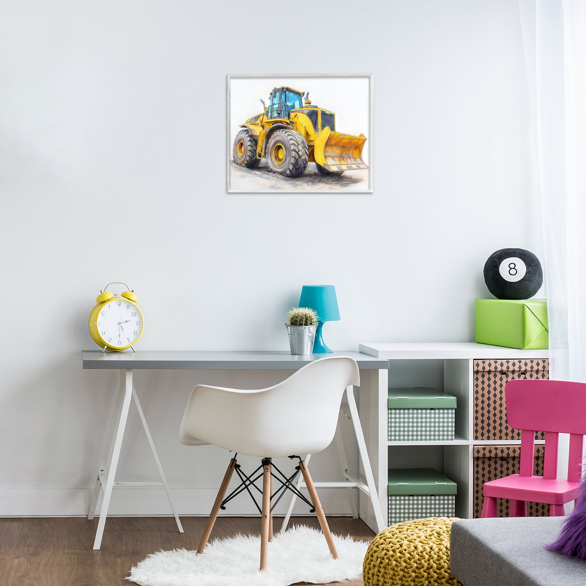Stupell Industries Industrial Excavator Drawing White Framed Giclee Art, design by Steve Hunziker