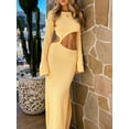 thumbnail image 2 of Caoirhny Women Long Dress, Long Sleeve Crew Neck Hollowed Slit Dress Cocktail Dress for Party, 2 of 6