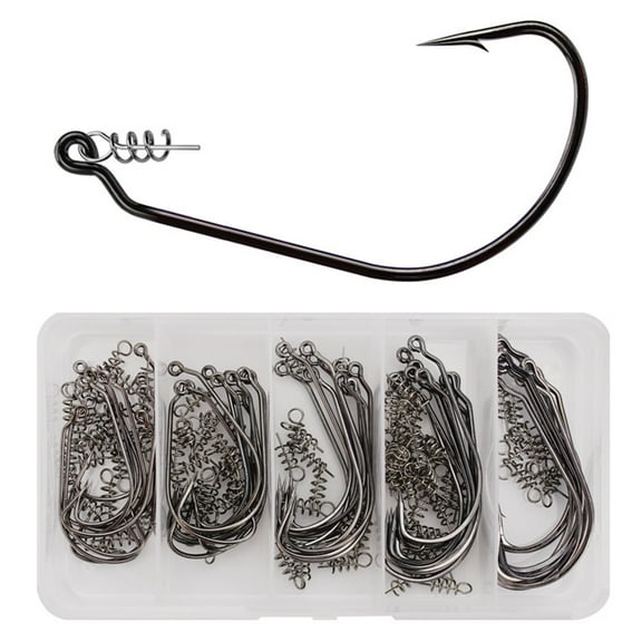 Opolski 50Pcs High Carbon Steel Worm Soft Bait Jig Hooks with Twist Spring Lock Pins