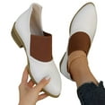 thumbnail image 2 of KIJBLAE Women's Ankle Boots Low Heel Slip-on Shoes Comfortable Elastic Round Toe Faux Leather Chunky Heel Short Boots White 42, 2 of 9