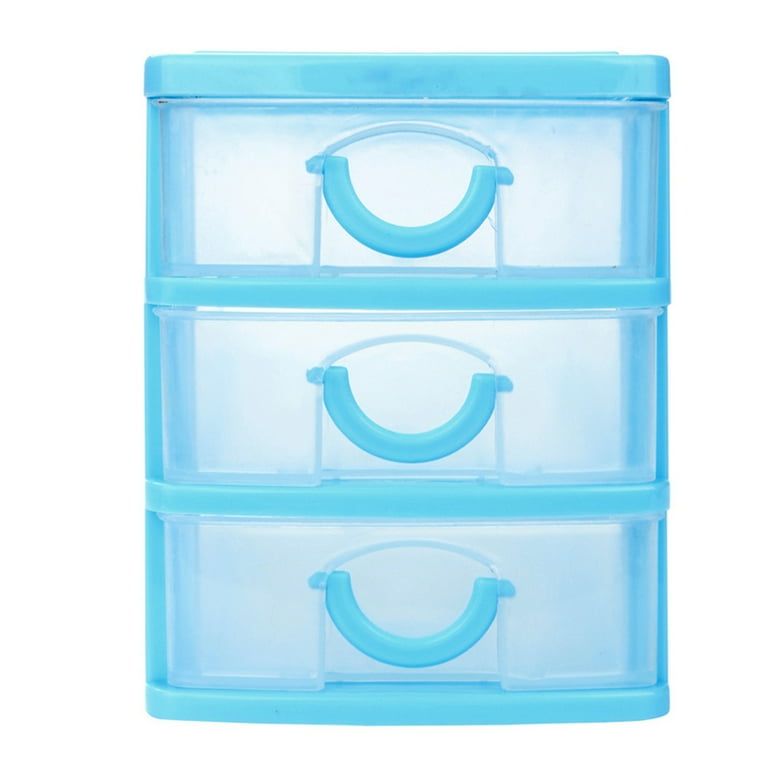 CHGBMOK 3 Layer Drawer Unit Organizer for Adult Mini Plastic Sundries Case Small  Organizer Box Blue 