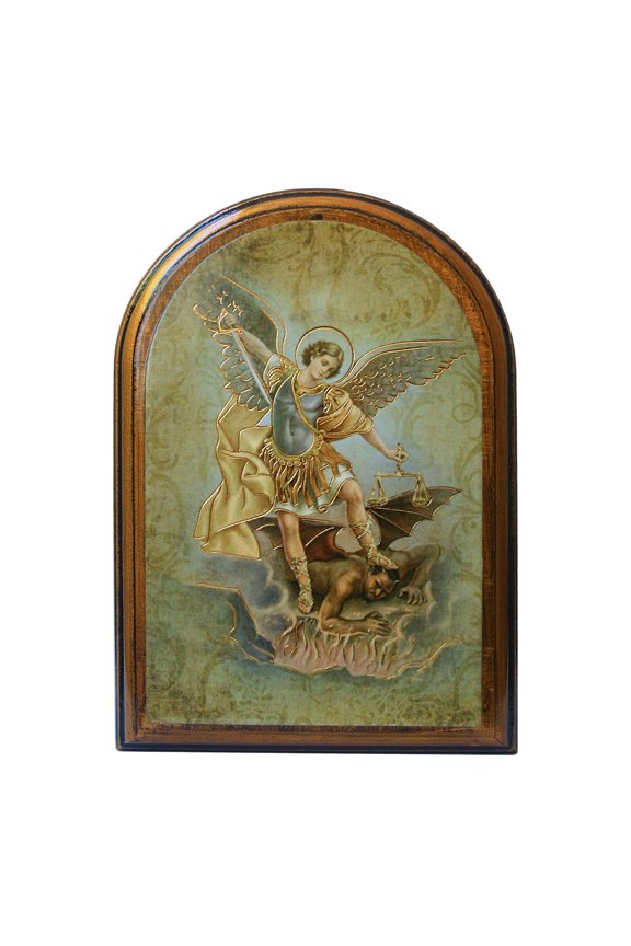 St. Michael Antiqued Wood Plaque Wall Art Dcor, Small
