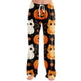 thumbnail image 4 of KDDYLITQ Pajamas for Women Halloween Skeleton Elastic Waist Stretchy Soft Drawstring Trousers Lightweight Skull Halloween Pj Pants Orange S, 4 of 6