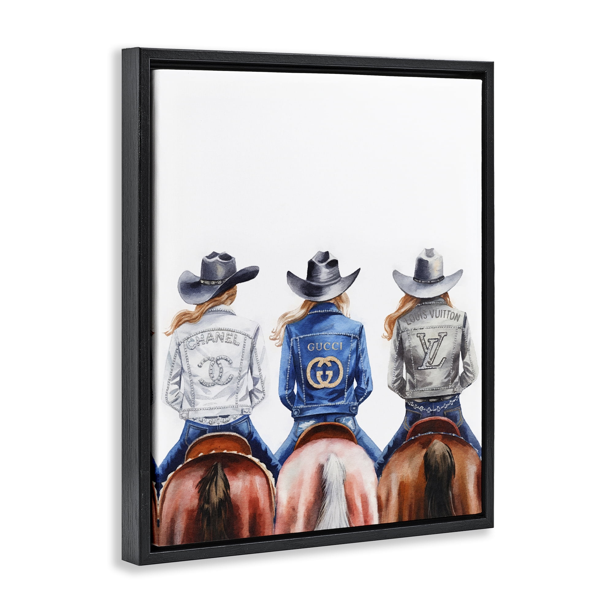 Stupell Industries Glam Brand Cowgirls People Painting Black Floater Framed Canvas Art Print Wall Art, 25 x 31