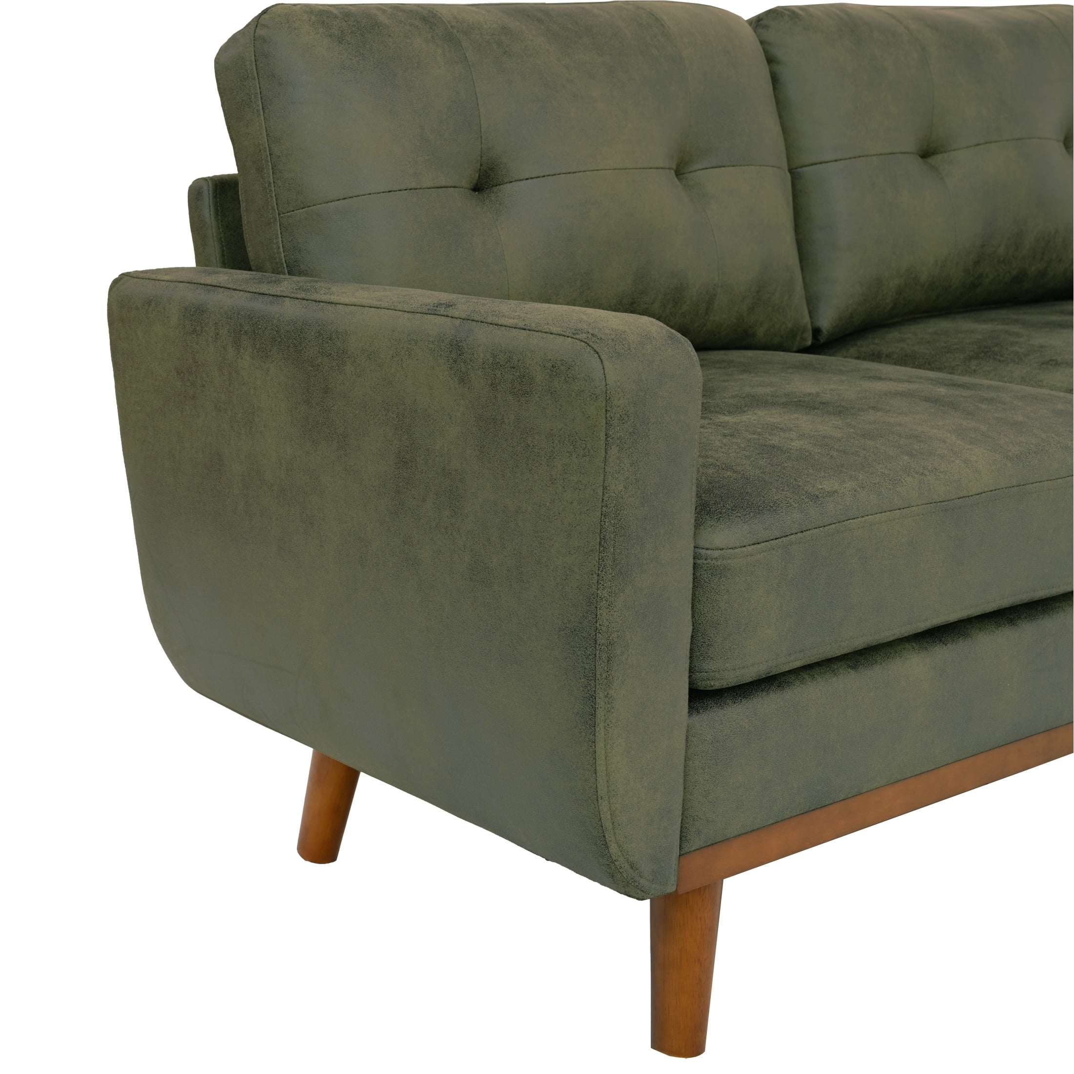 Noble House 65" Mid-Century Modern Loveseat Sofa, Breathable Foil Fabric Upholstery, Olive Green