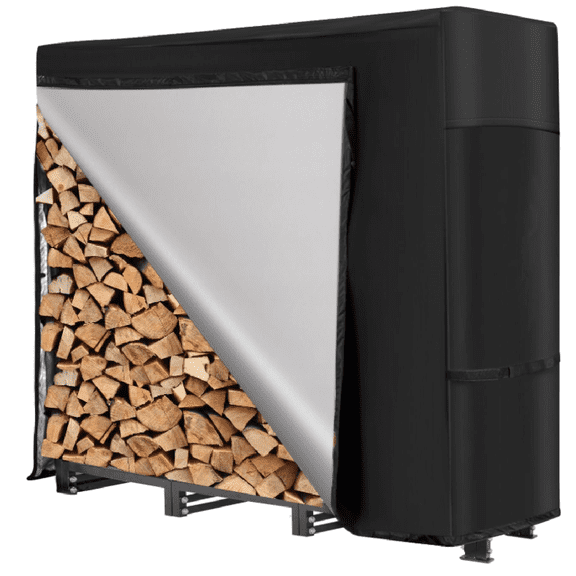 4FT Outdoor Firewood Rack with Cover, Heavy Duty Square Strong Stand Rack with Waterproof Cover for Fireplace Fire Pits Wood Pile Storage Holder Lumber Rack