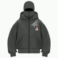 thumbnail image 3 of Towmus Balaclava Halloween Hoodie Graphic Sweatshirt Zipper, Built-In Eye Mask, Double Hooded Full Zip Winter Coats with Pocket, Unisex, Dark Gray, L, 3 of 5