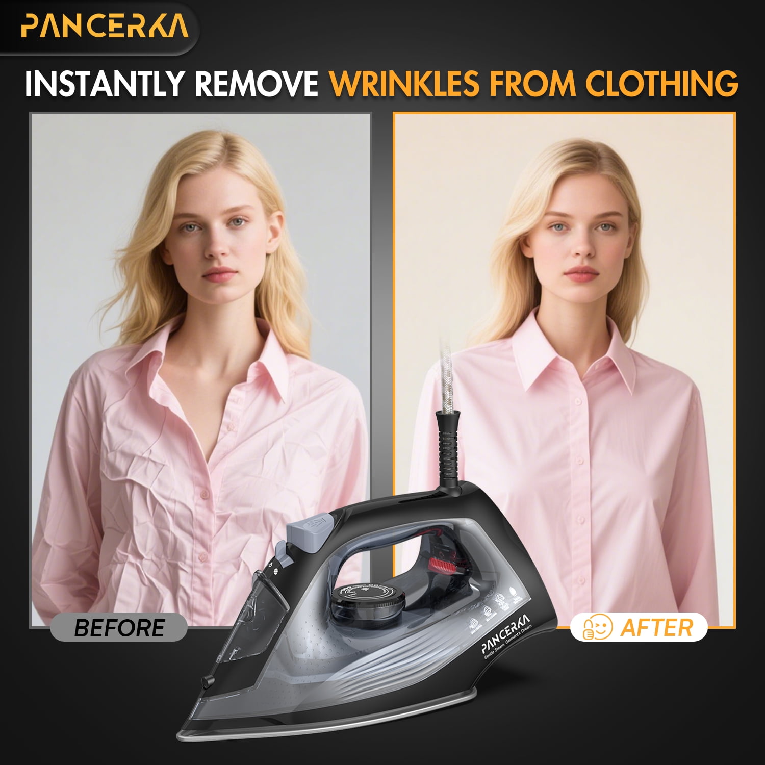 PANCERKA Electric Steam Iron for Clothes with Self-Cleaning Non-stick bottom plate, 1600W