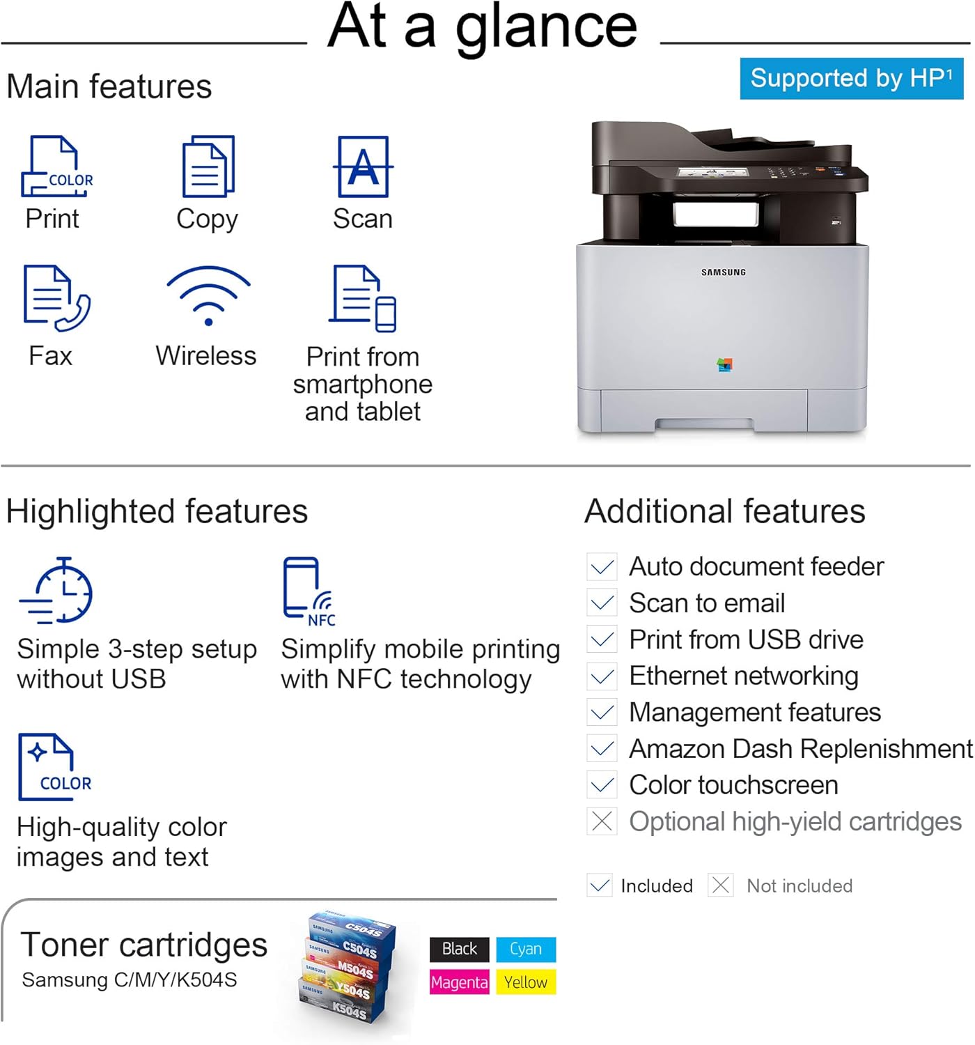 Samsung Xpress C1860FW Wireless Color Laser Printer with Scan/Copy/Fax, Simple NFC + WiFi Connectivity and Built-in Ethernet (SS205H)