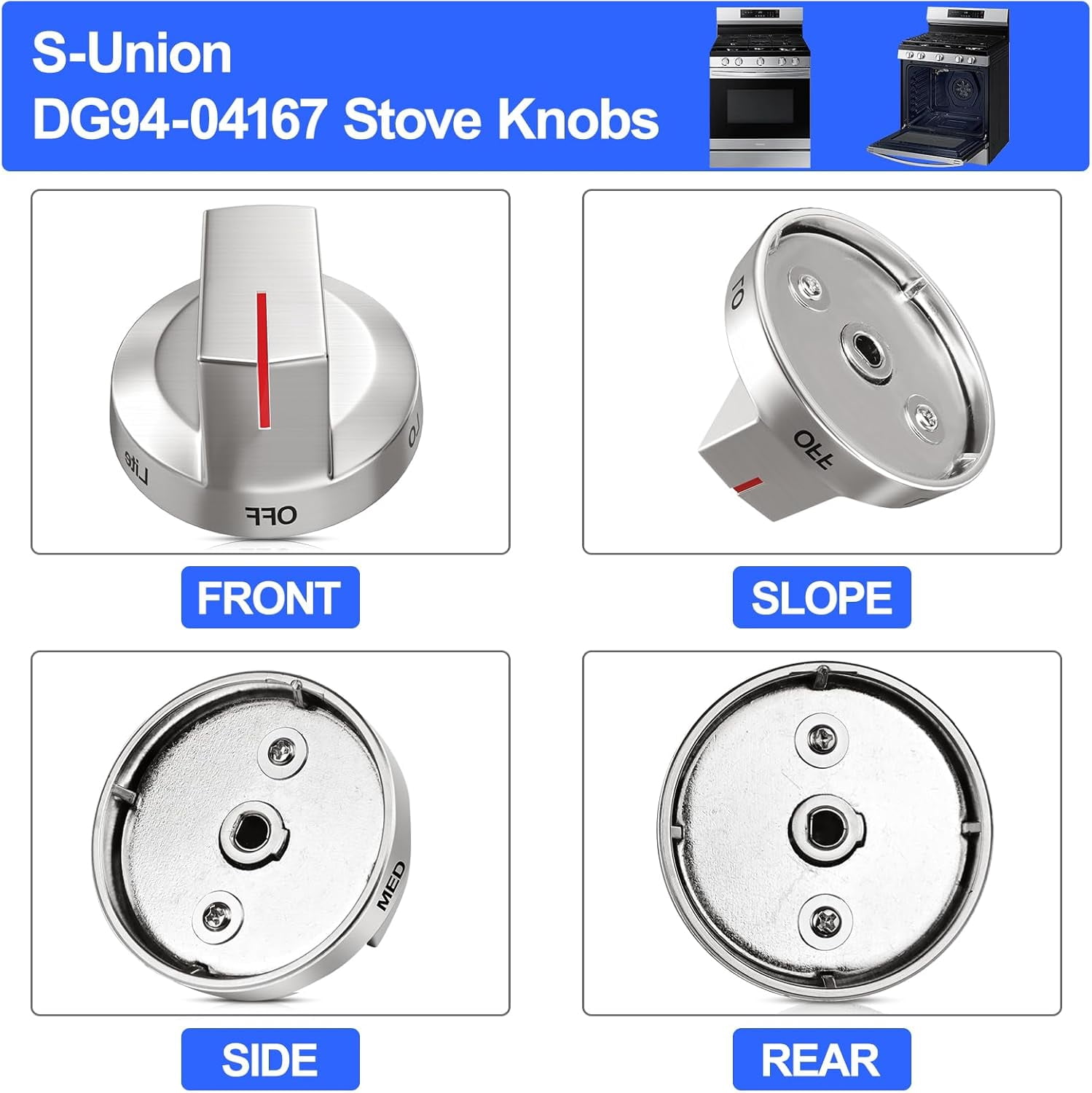 DG94-04167 Upgraded Stove Knobs Replacement, DG94-04167A Compatible with Samsung Gas Range Oven NX60A6111SS NX60A6311SS, Silver