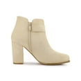 thumbnail image 3 of BLISSFUL STEP Women's Boots Heart Buckle Side Zip Block Heels Ankle Boots Beige 8, 3 of 7