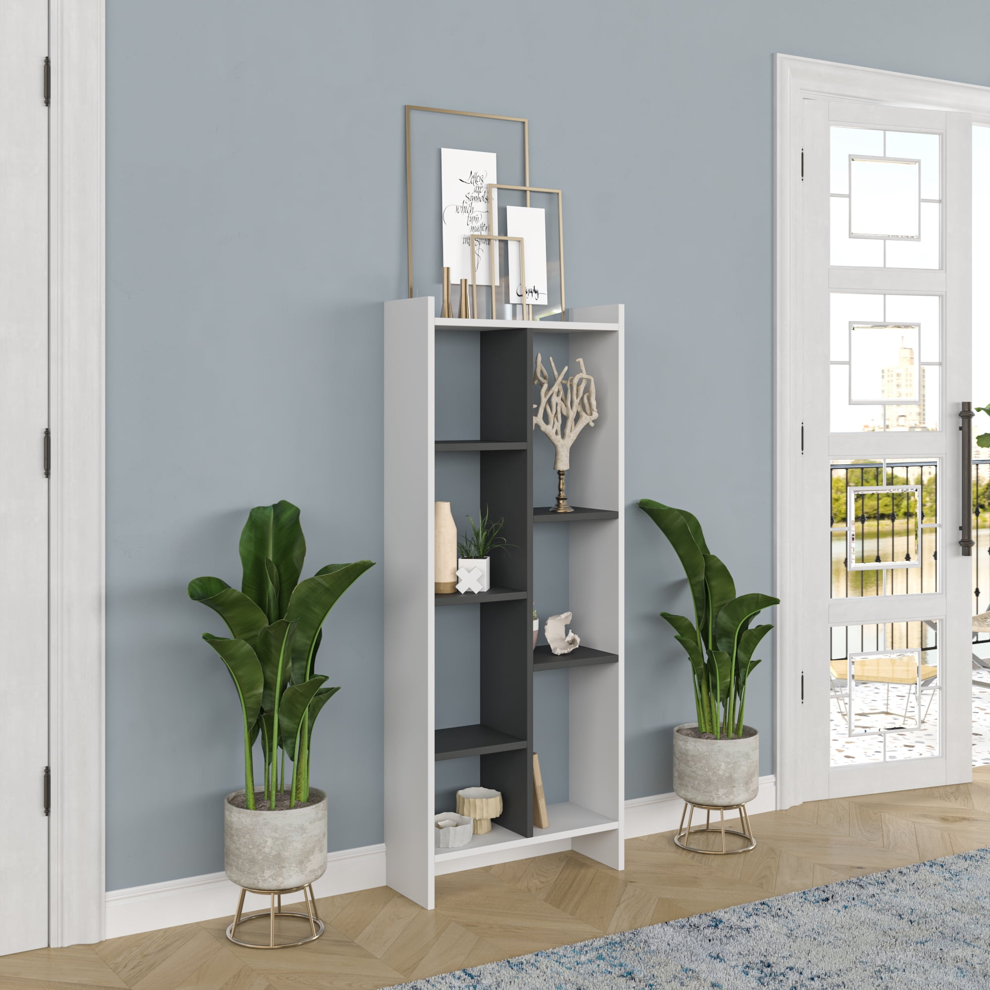 Ada Home Decor Eden 4 Tier Open Shelf Modern Bookcase, Anthracite/White