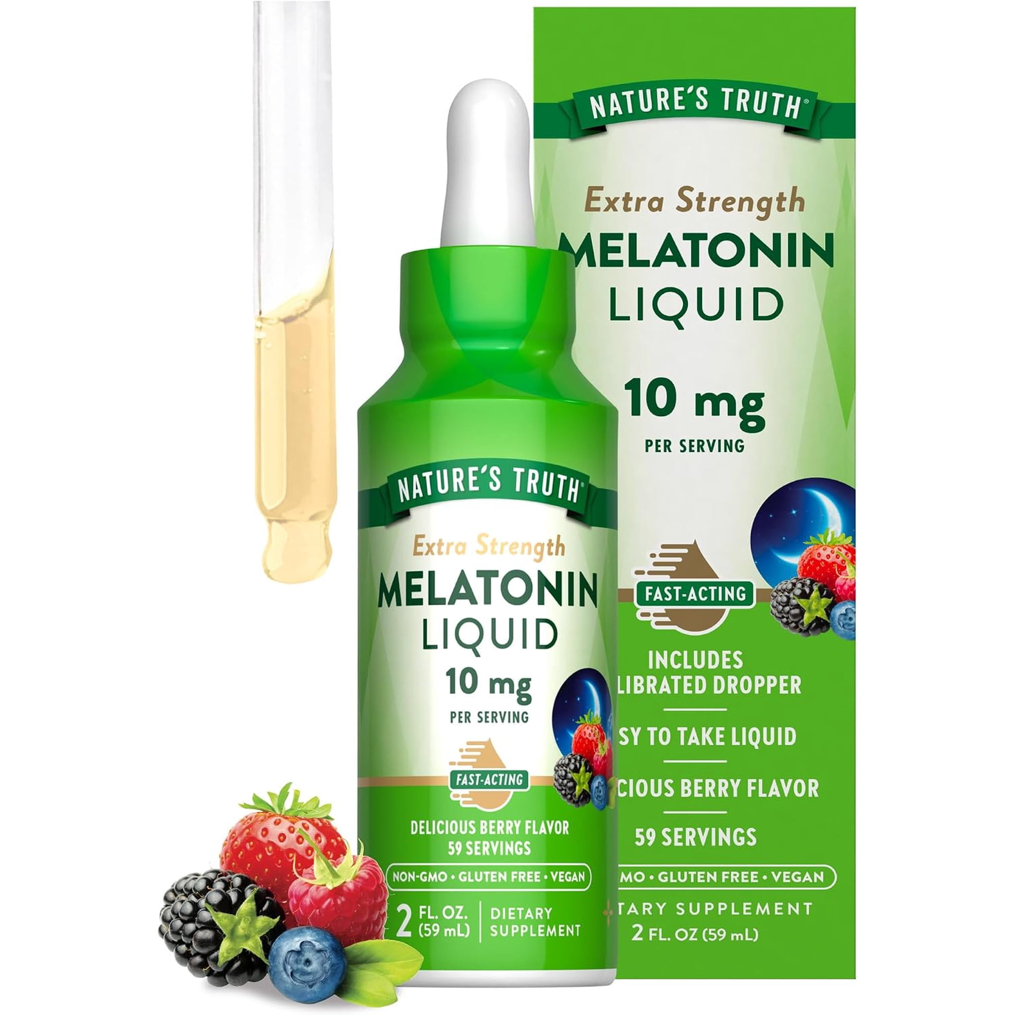 Melatonin Liquid | 10 mg | 2 Fl oz Maximum Strength for Adults | Berry Flavor | by Nature's Truth