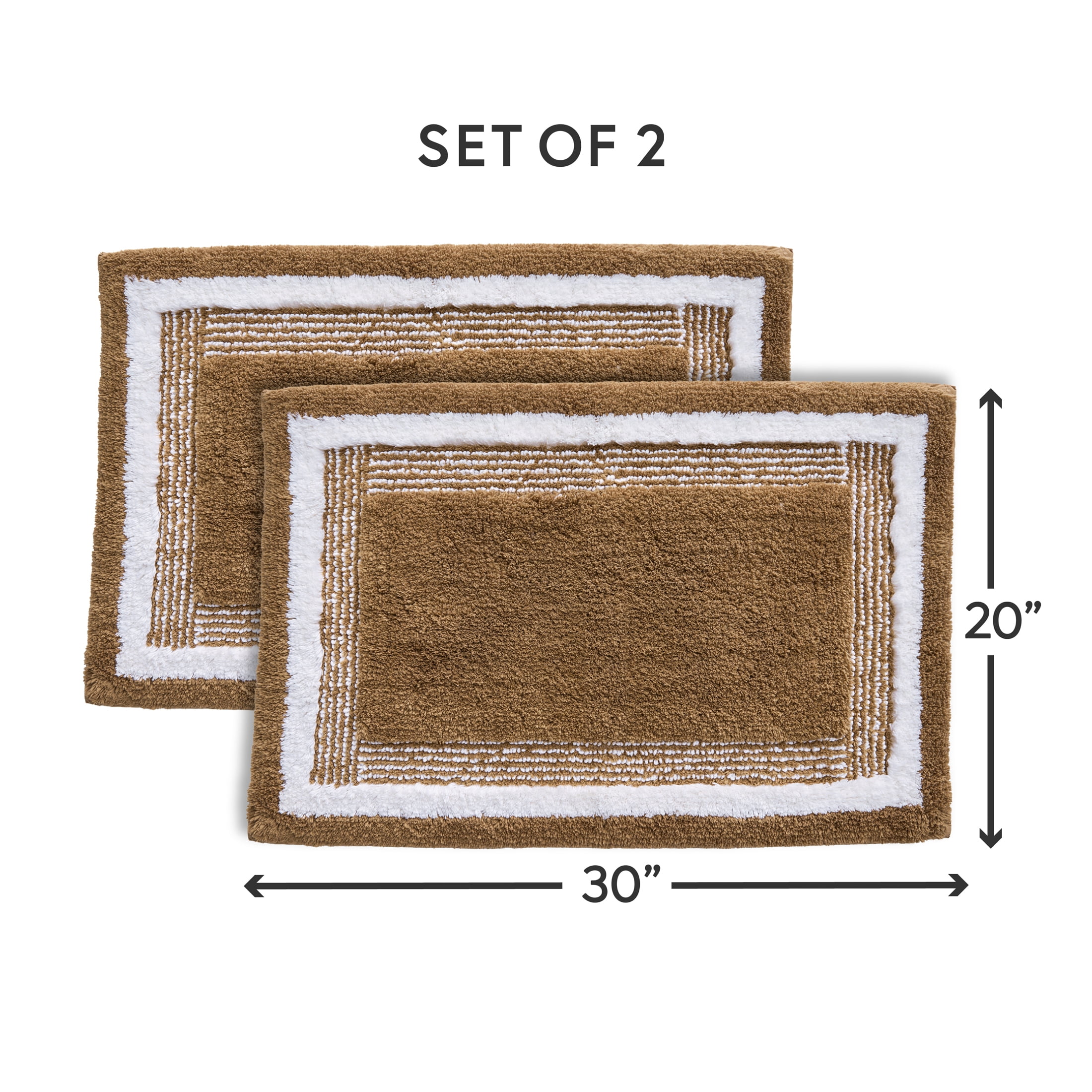 Better Homes & Gardens Bordered Striped 2-Pack Bath Rug Bundle, Dark Caramel, 20” x 30”