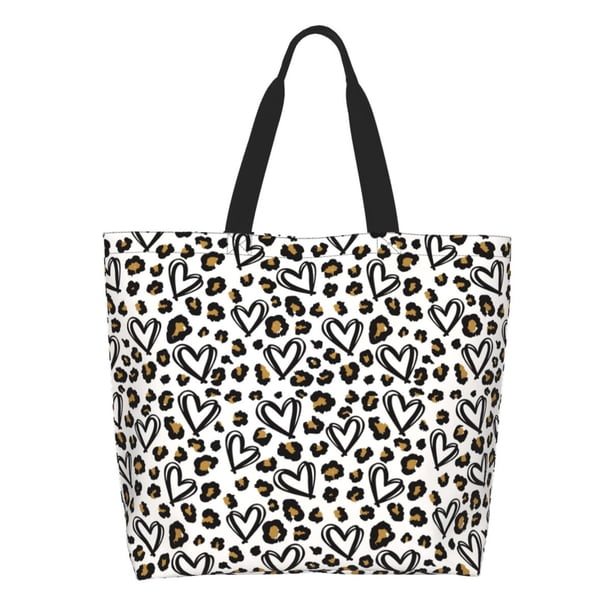 Balery Heart Leopard Bolsa Tote Estilo Estético con Cremalleras, Bolsa de Hombro, Bolsa de Compras Grande y Plegable
