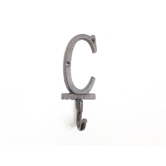 Whitewashed Cast Iron Letter C Alphabet Wall Hook 6 in