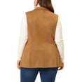 thumbnail image 4 of Agnes Orinda Women's Plus Size Vest Jacket Notch Lapel Casual Utility Sleeveless Suede Jacket 1X Brown, 4 of 8