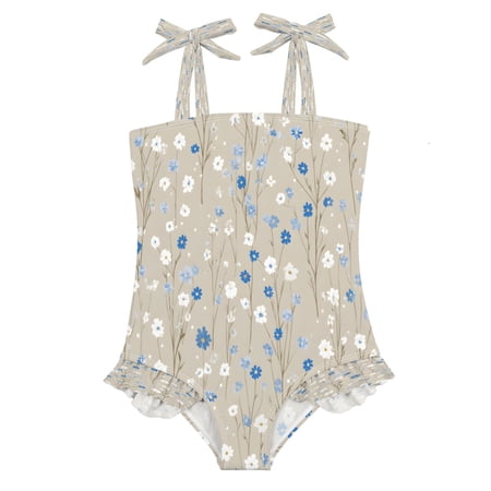 DIXRUYEE Swimsuit One Piece swimwear Blue White Flower of Pattern