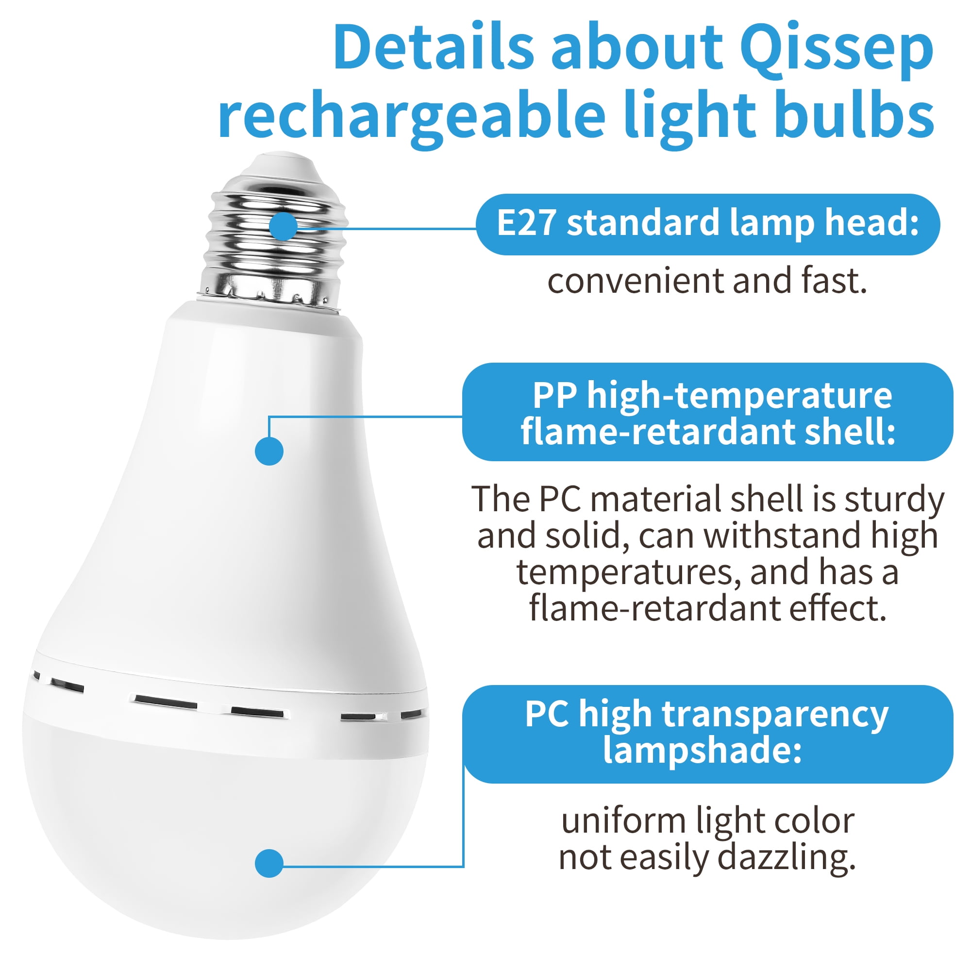 6 Pack Rechargeable Light Bulbs, 85% Energy Saving 3000K Battery Powered LED Light Bulb Daylight E27 240 Volt 12W 1200mAh, for Power Outage Camping Outdoor Activity