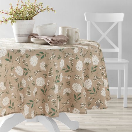 Mainstays Hydrangea Floral Tablecloth  Stone/Teal/Vanilla  70  Inch Round
