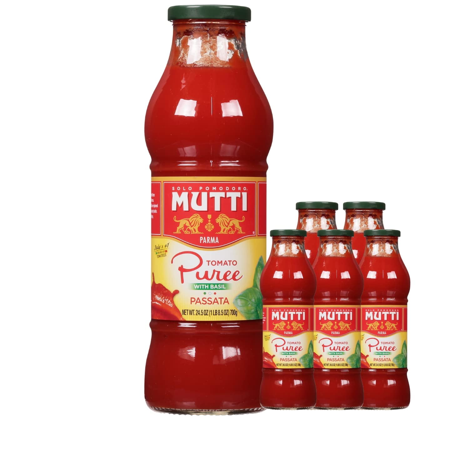 Mutti Tomato Puree with Fresh Basil (Passata Con Basilico) 24.5 oz (Pack of 6)