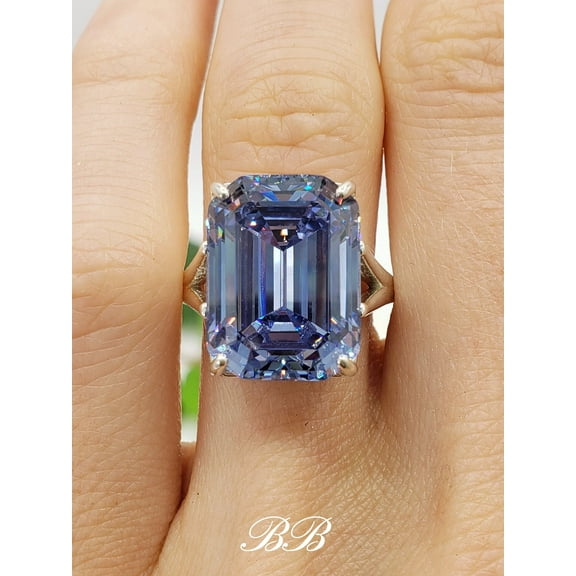 16x12mm Grey Blue Elongated Asscher Cut, 5A Quality Cubic Zirconia, Made to Order, 925 Non-Plated Sterling Silve