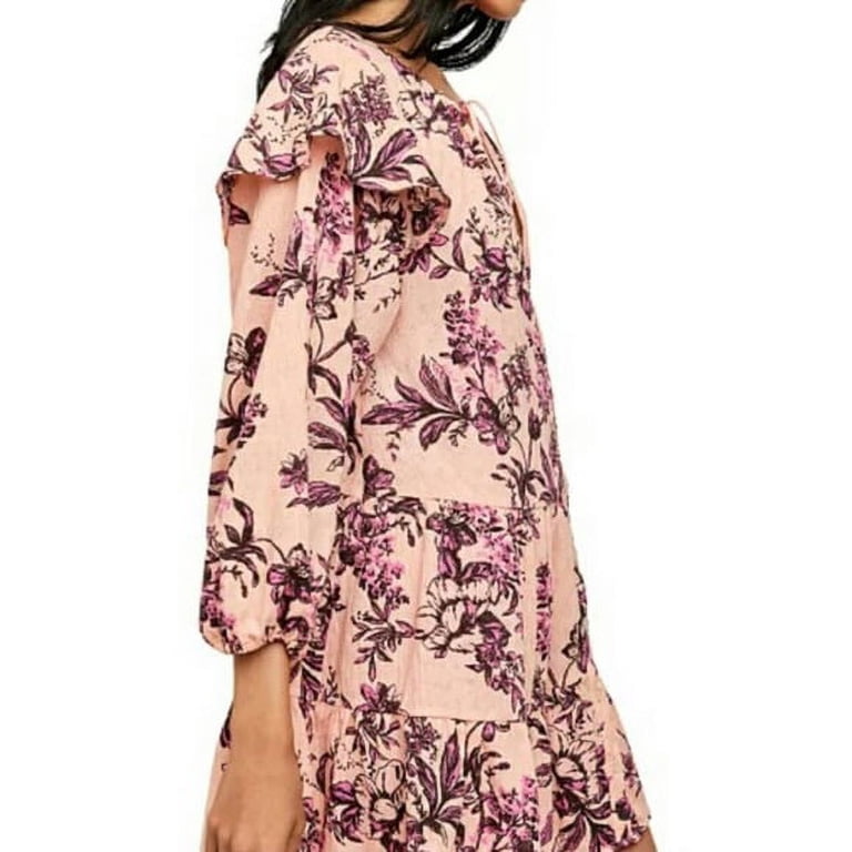 Free People Sunbaked Floral Swing Long Balloon Sleeve Mini Dress Pink  S,$128 NWT - Walmart.com