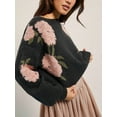 thumbnail image 3 of Women'S Vintage Floral Sweater Boat Neck Long Sleeve Knit Casual Pullover Tops Black L, 3 of 7