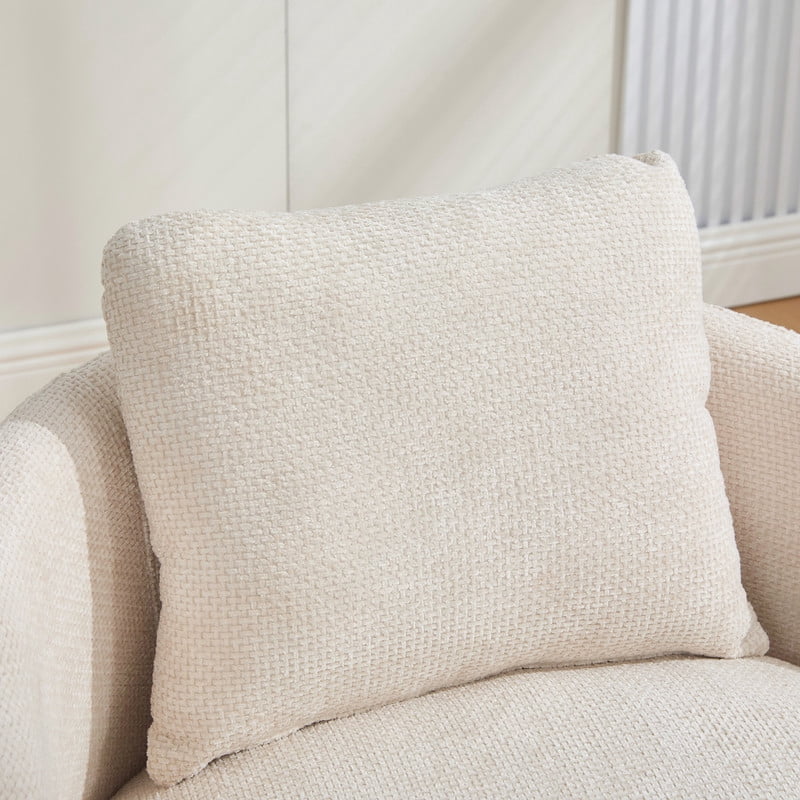 360° Modern Swivel Barrel Accent Chair, Chenille Upholstered Lounge Armchair with Pillow, Comfy Round Sofa Reading Chair for Living Room, Bedroom, Beige