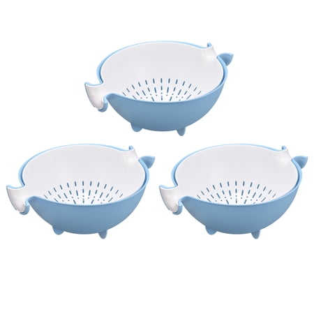 Kitchen Strainer Colander 3PCS Plastic Food Strainer with Dual Handles Basket Blue