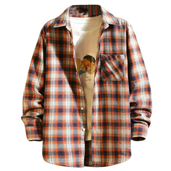 CHUANK Men‘s Long-Sleeve Flannel Shirts Classic Plaid Button Down Shacket Casual Loose Lightweight Fashion Shirt Jackets (Available in Big & Tall)