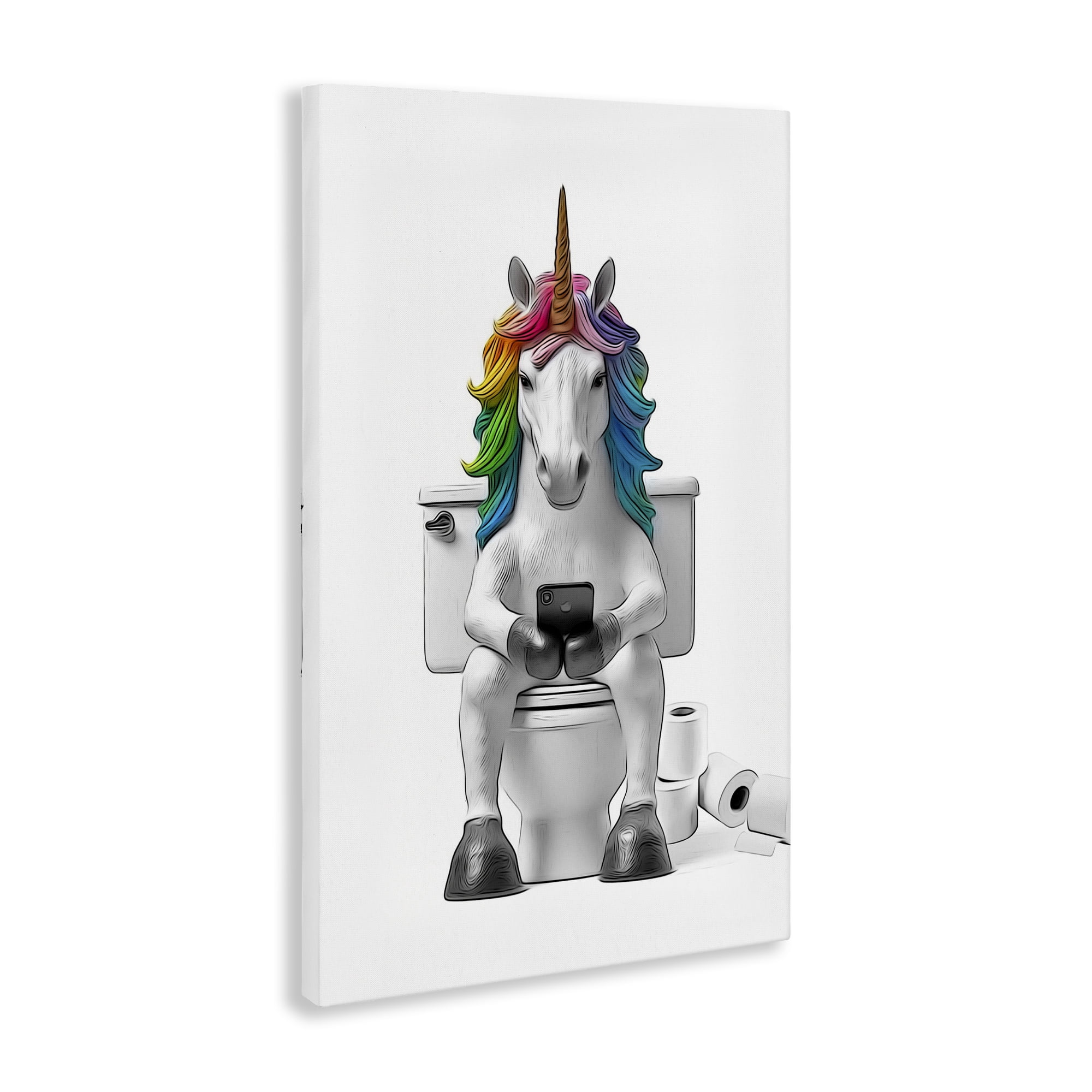 Stupell Industries Unicorn Texting on Toilet Typography Painting Gallery Wrapped Canvas Art Print Wall Art, 20 x 30