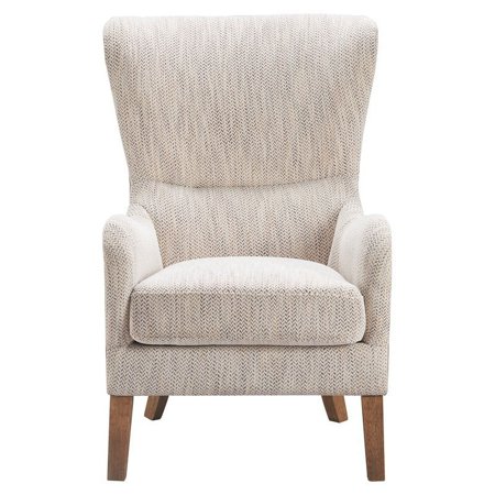 Finch - Mid-Century Wing Chair With Under Seat Storage Compartment - Brown/Herringbone Beige