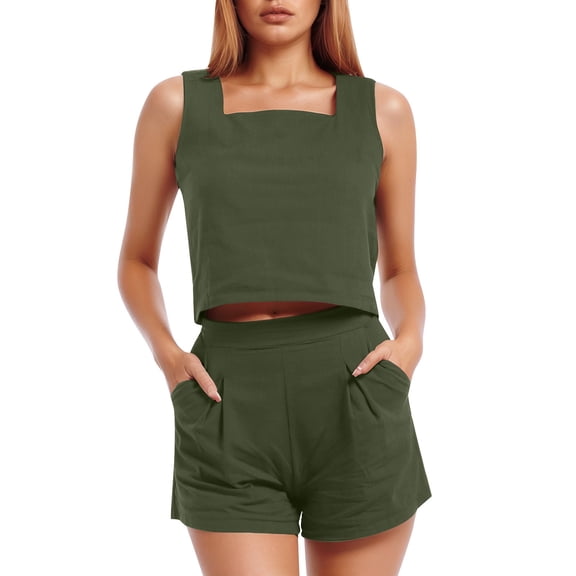 Laipiong Womens 2 Piece Outfits Matching Sets Sleeveless Solid Color Crop Tank Tops and Shorts Sets Trendy Casual Clothing Suits womens short sets for vacation