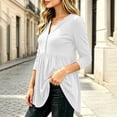 thumbnail image 5 of Women's Solid V Neck Henley Shirts Pleated Empire Waist Long Sleeve Tunic Tops Loose Flowy Work Shirts Soft Casual Fall Peplum Blouses White, 5 of 7