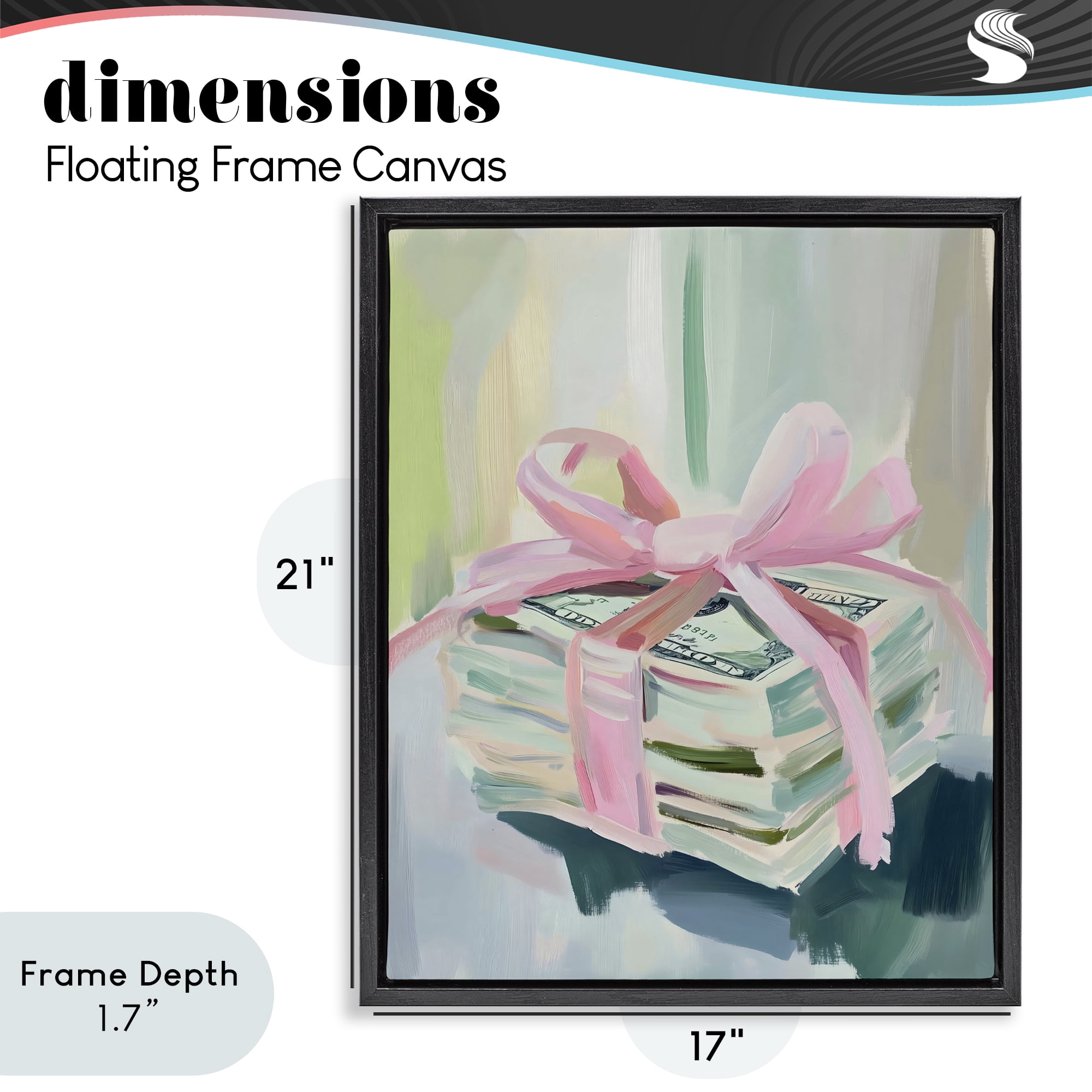 Stupell Industries Pink Bow Cash Bundle Black Framed Floater Canvas Wall Art, design by The Prints Vibe