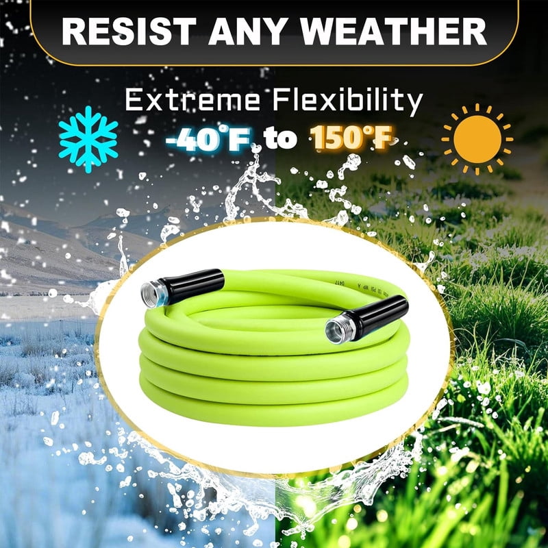 25ft Garden Hose 5/8", 3/4" NPT, Lightweight All-Weather Water Hose, Durable and Flexible, Leak-Free Connections