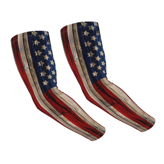 Wood American Flag Sun Protection Arm Sleeves 19 Inch Cooling Ice Silk Arm Cover For Sport Gardening Farm
