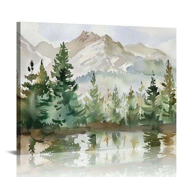 JRXY Framed Canvas Print Wall Art Watercolor Mountain Forest Landscape Nature Wilderness Illustrations Modern Rustic Scenic Colorful for Living Room, Bedroom, Office 20x16in