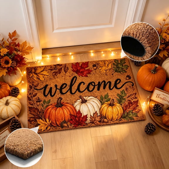 SDJMa Fall Welcome Door Mat, Rustic Pumpkin Doormat, Non Slip Rug for Outdoor Entrance Autumn Harvest Thanksgiving Halloween Farmhouse Home Decor, 15.7"x23.6"