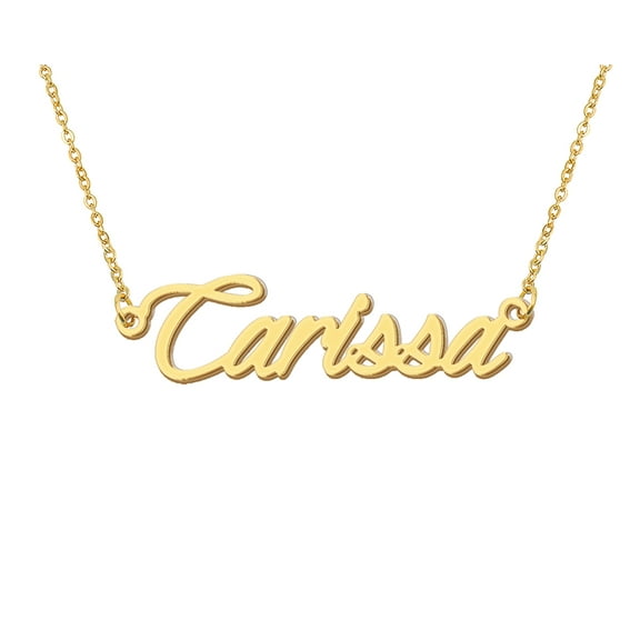 HUAN XUN 18k Gold Plated Carissa Name Necklace Stainless Steel Nameplate Necklaces for Womens Mens Mother Day Christmas Jewelry Gift