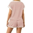 thumbnail image 4 of Pyhlmscde 2 Piece Set Women Striped Short Sleeve Shirts Tops Shorts Matching Sets Summer Casual Pajama Loungewear Suit, Linen Shorts Set,Coord Sets for Women Summer, 4 of 5