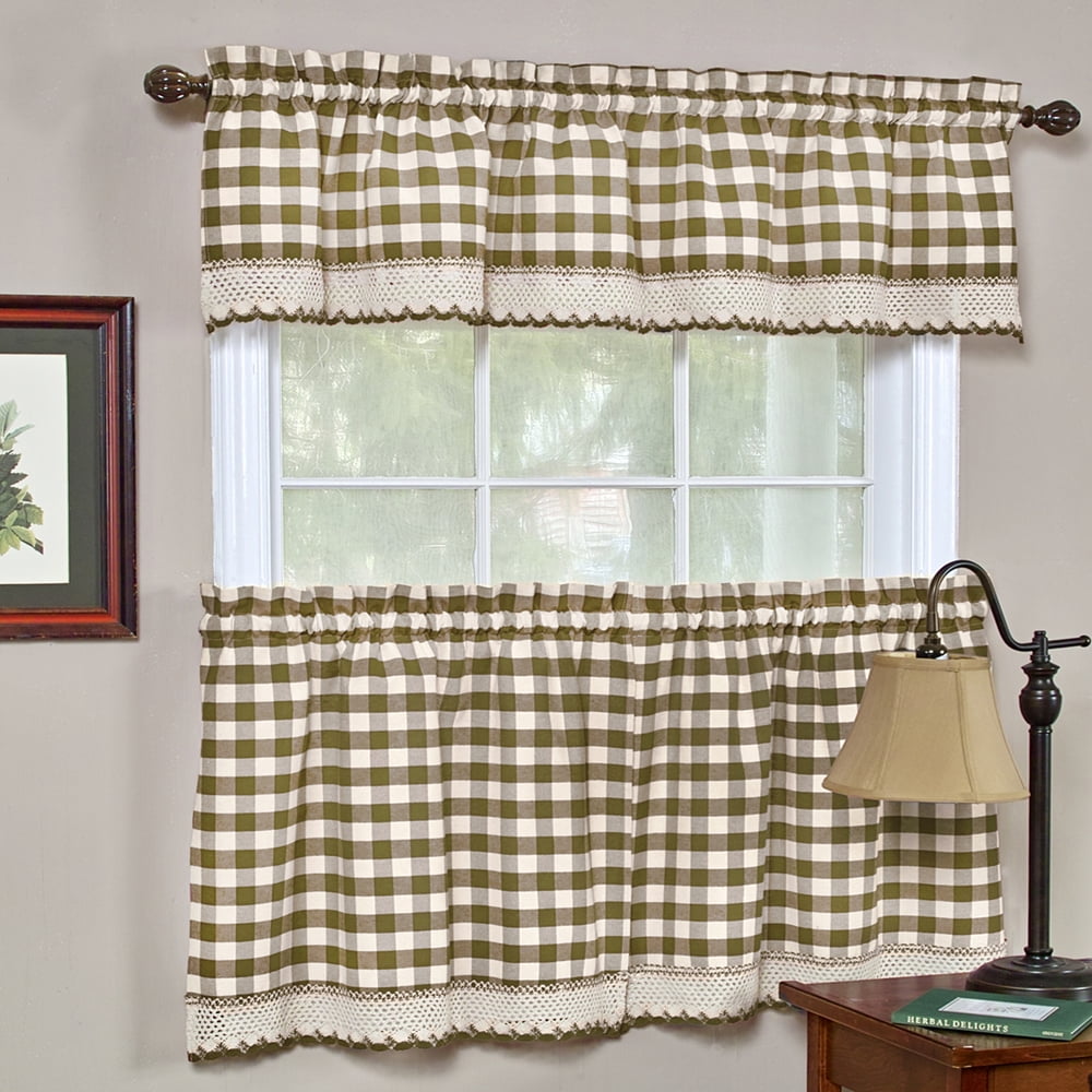 Woven Trends Kitchen Curtain Tier & Valance Set, Farmhouse Curtains