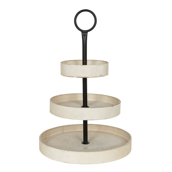 Kate and Laurel Woodmont Decorative Rustic Farmhouse 3 Tiered Wood Tray, Antique-White