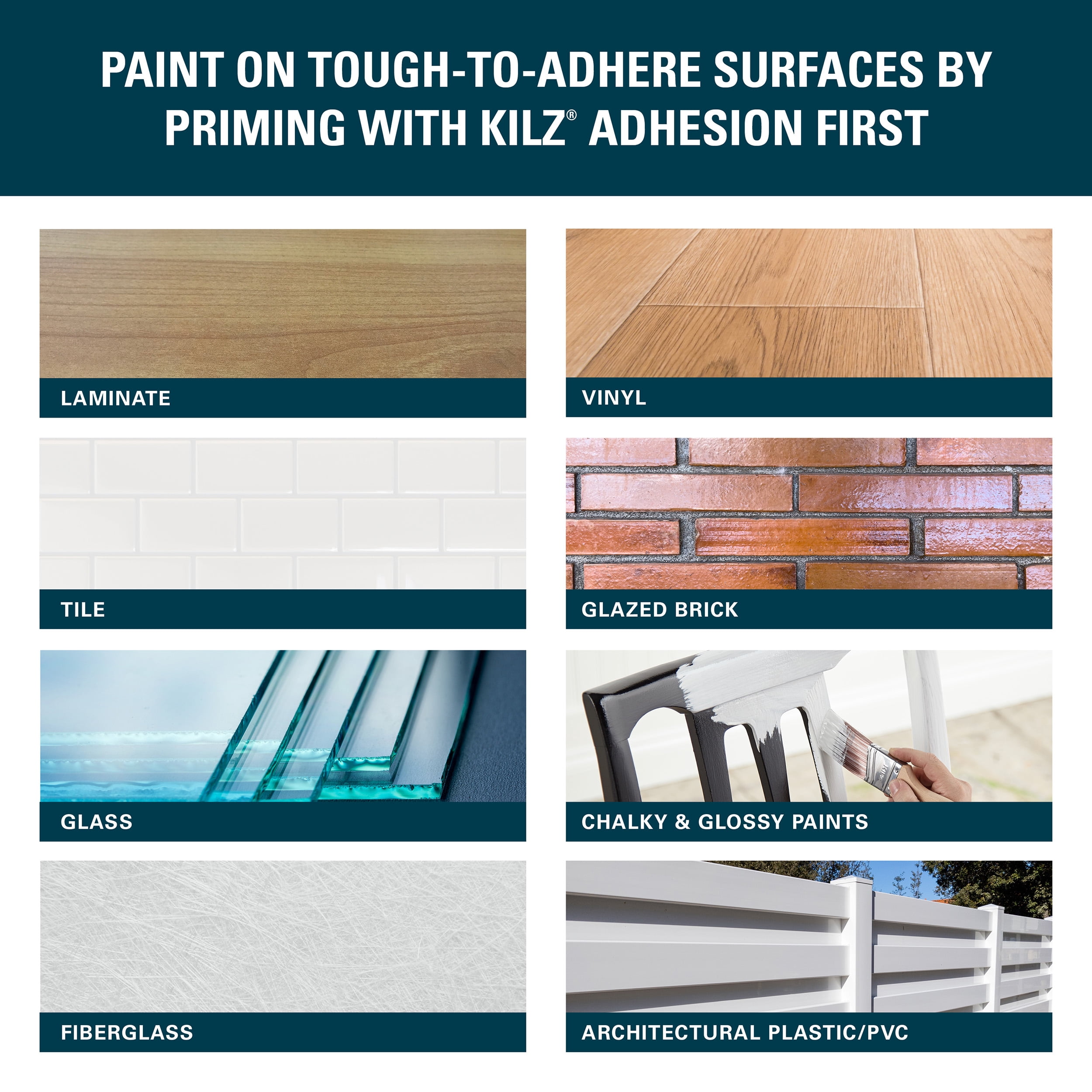 KILZ Adhesion Interior/Exterior Water-Based Bonding Primer, 1 Quart